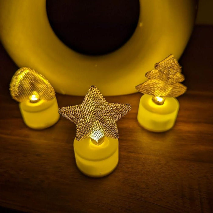 Golden Net LED Tealight Candle Lanterns Star 6 pcs